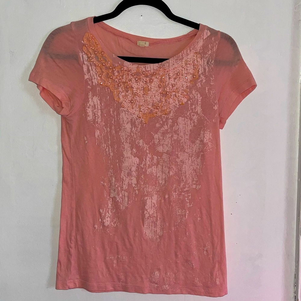 J. Crew pink embellished tee, Small